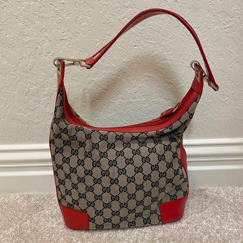 GG canvas red leather creole hobo bag